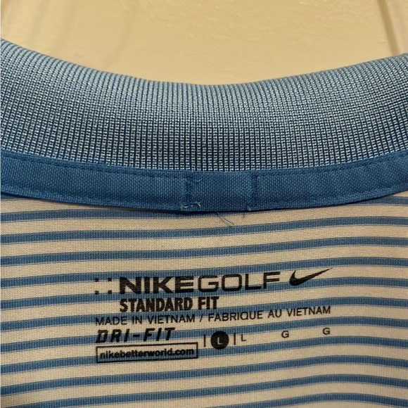 Nike Golf Mens Polo Shirt Blue White Striped Short Sleeve Dri-Fit size Large - Picture 3 of 4